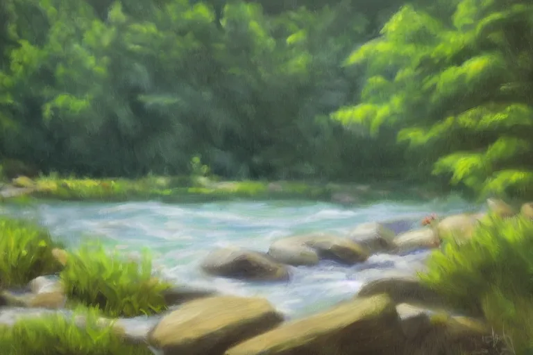 Image similar to summer river digital oil painting