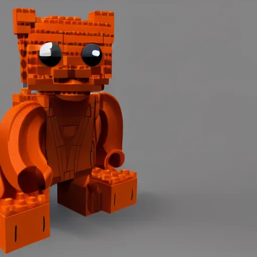 Prompt: 3 d render of a lego mini build of a smiling orange scratch cat from scratch. mit. edu