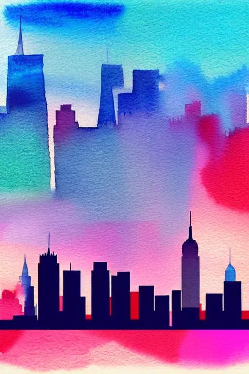 Image similar to minimalist watercolor art of new york skyline at sunset, illustration, vector art