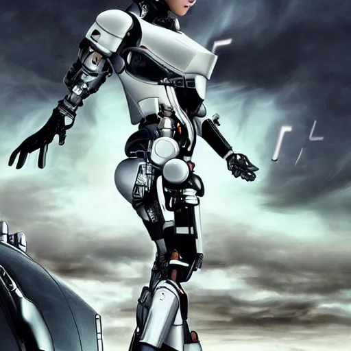 Image similar to beutiful white girl cyborg, alfred kelsner, artstaition, epic composition