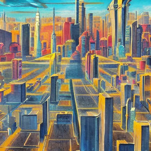 Prompt: a city, 22nd century painting
