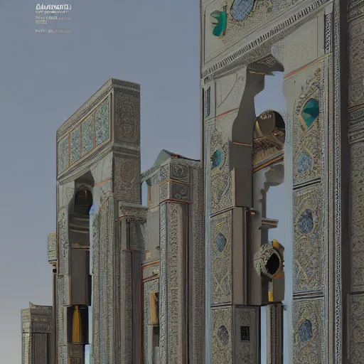 Image similar to modern building in style of persian monuments, 8k, hyperdetailed, trending on artstation, illustration, concept art