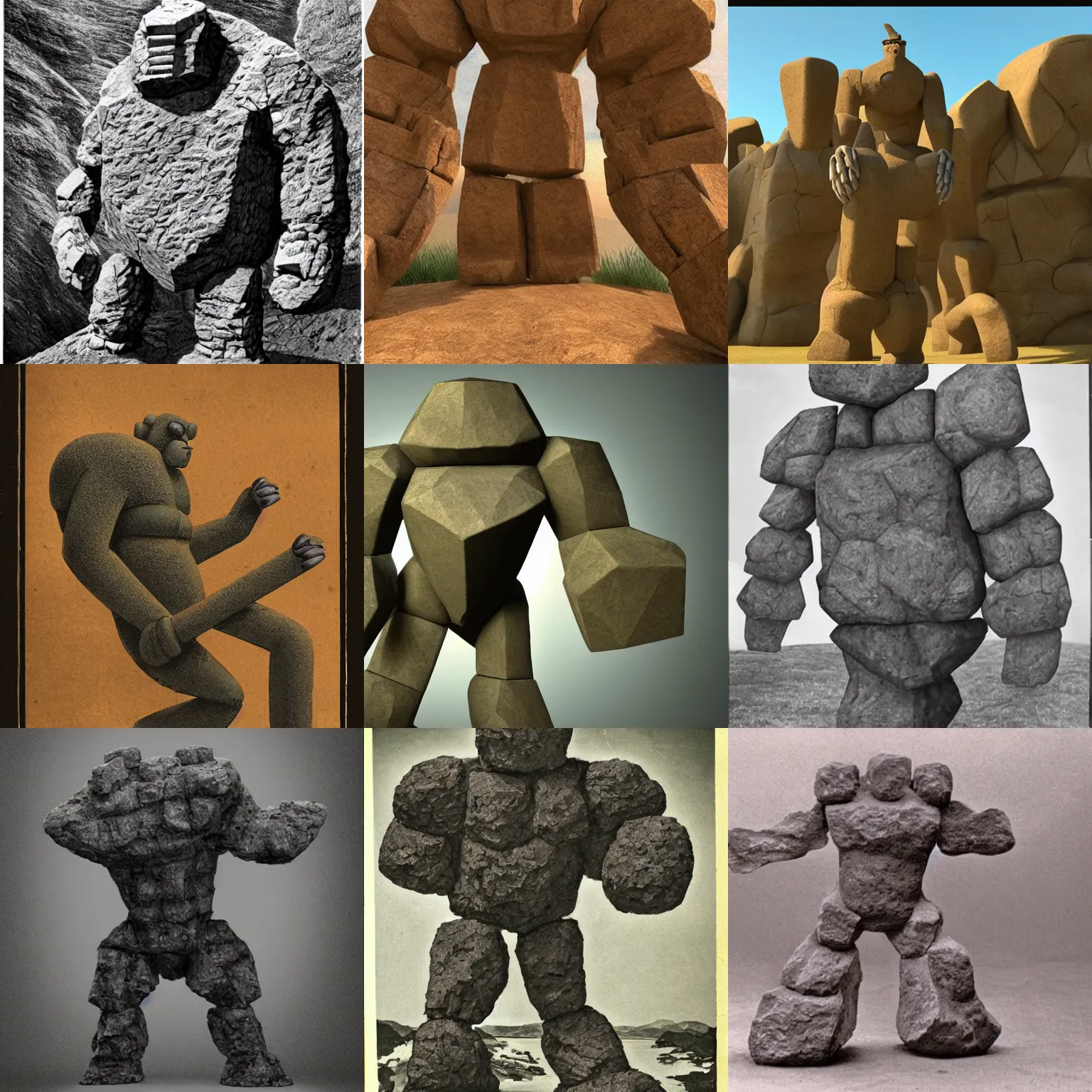 Prompt: a rock golem giant whose body looks like reconfigured elements from stonehenge