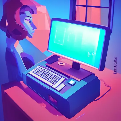 Image similar to stylized minimalist retro computer, loftis, cory behance hd by jesper ejsing, by rhads, makoto shinkai and lois van baarle, ilya kuvshinov, rossdraws global illumination