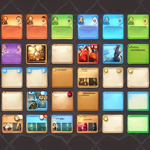 Image similar to A modular GUI elements to create your own custom cards by Magic gathering, Artifact, hearthstone, tabletop, icons, status icons, card, GUI, TCG, pinterest
