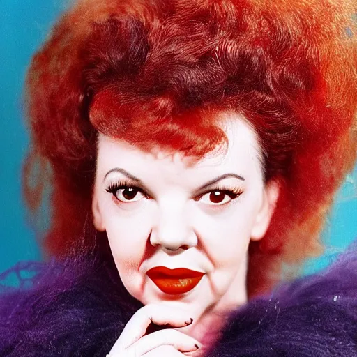 Prompt: a colour photographic aged 3 7 portrait of a hybrid of judy garland and lisa minelli and kate bush, close up