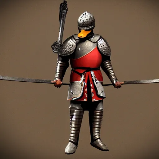 Prompt: duck medieval warrior with sword and armor. hyper realistic render