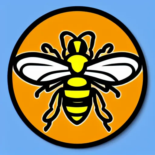 Prompt: bee cartoon, emblem, colourful sticker, symmetrical