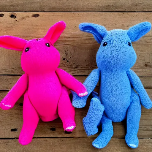 Image similar to photo of pink stuffed animal, kangaroo, blue sweater