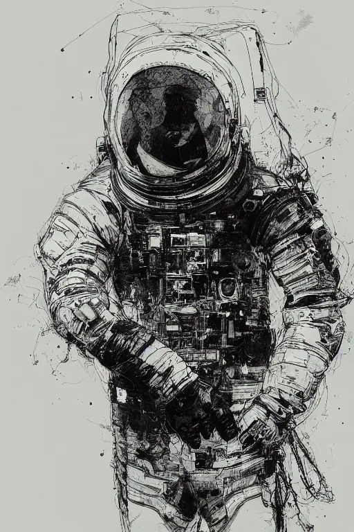 Image similar to portrait of astronaut from the void, pen and ink, intricate line drawings, by craig mullins, ruan jia, kentaro miura, greg rutkowski