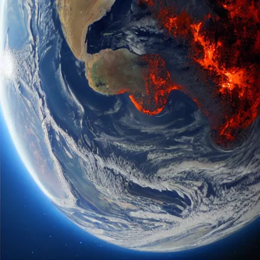 Image similar to the day the earth stood still. atmosphere leaving the earth and stripping the planet bare as the surface becomes molten lava. view from space