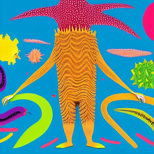 Image similar to adam and eve bigger than godzilla, hohokum art style, smooth painting, each individual seeds have ultra high detailed, 4 k, illustration, comical, acrylic paint style, pencil style, torn cosmo magazine style, pop art style, ultra realistic, underrated, by mike swiderek, jorge lacera, ben lo, tyler west