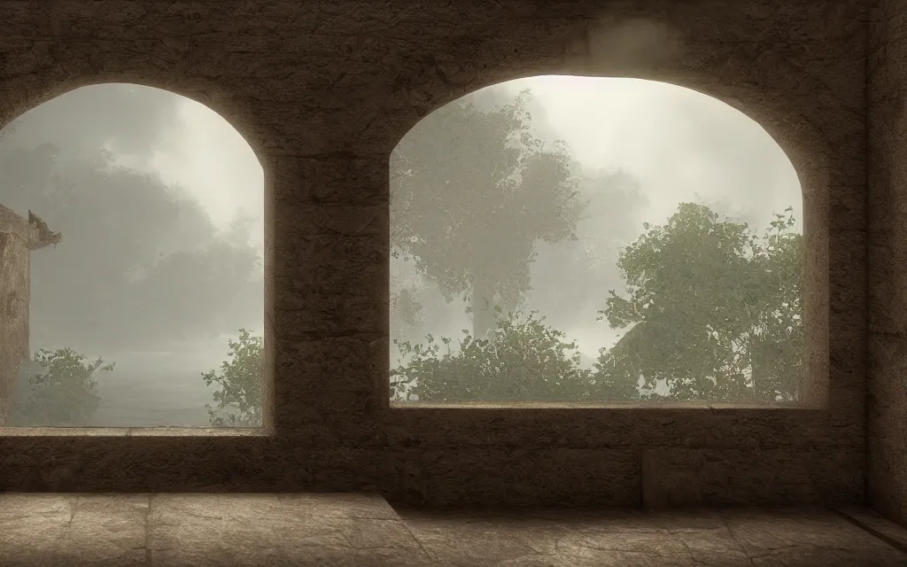 Prompt: atmospheric, mist, epic, photorealistic, realistic, rule of thirds, extremely detailed, 4 k, 8 k, unreal engine 5 render, rim lighting, rtx, ray traced lighting, shot on 3 5 mm, film grain, looking through a window frame