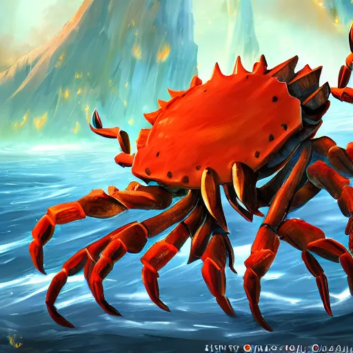 Image similar to blue giant (((((((crab monster)))))))) with giant crab claws, giant crab claws fantasy digital art, magical background in the style of hearthstone artwork