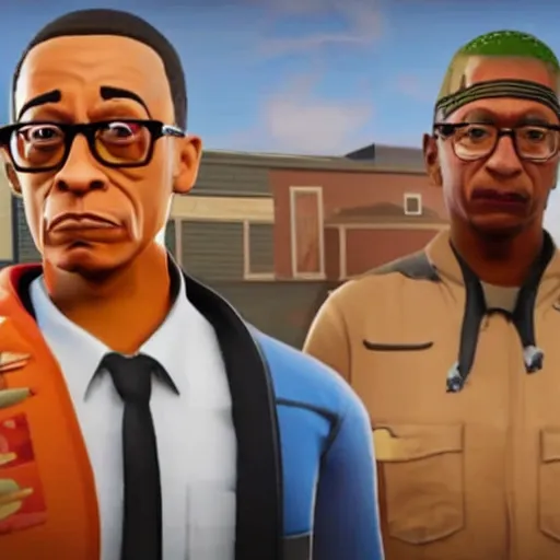 Image similar to Gus Fring in fortnite, unimpressed