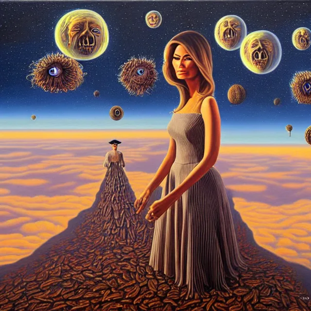 Image similar to an oil on canvas portrait painting of melania trump, surrealism, surrealist, cosmic horror, rob gonsalves, high detail