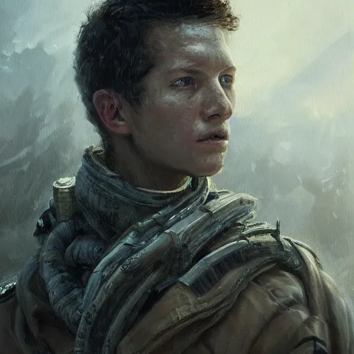 Image similar to portrait of a man by greg rutkowski, tye sheridan as a colonial marine, from aliens franchise, he is about 2 0 years old, military composure, highly detailed portrait, digital painting, artstation, concept art, smooth, sharp foccus ilustration, artstation hq