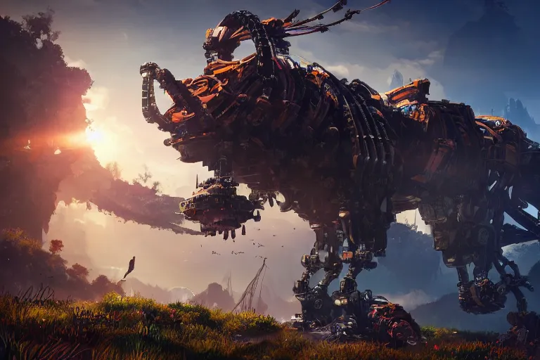 Image similar to bristleback machine mecanical creature robot of horizon forbidden west horizon zero dawn bioluminiscence global illumination ray tracing hdr fanart arstation by ian pesty and alena aenami artworks in 4 k