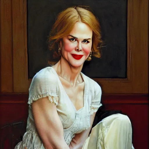 Image similar to portrait of nicole kidman, artist norman rockwell,