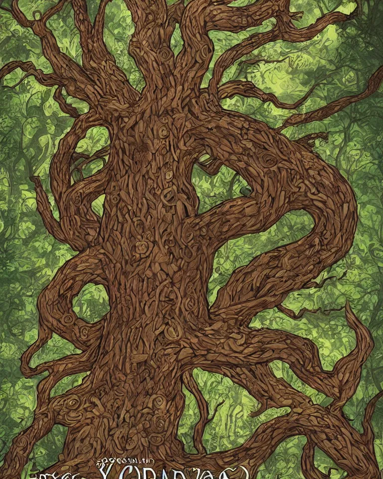 Prompt: Book cover artwork representing the Yggdrasil, a mythical Norse tree made by agonizing human beings crawling on top of each.