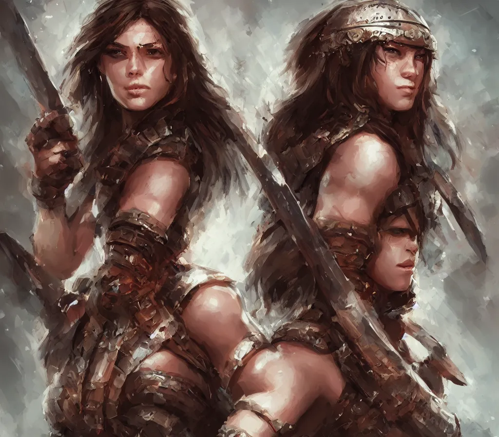 Prompt: portrait of a barbarian female, ultra sharp, very detailed, high quality focus by wlop