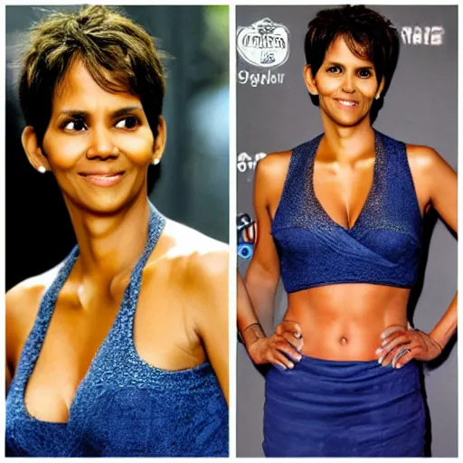 Image similar to halle berry as an anthropomorphic blueberry