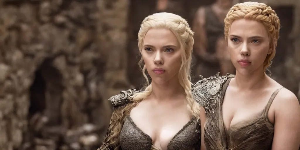 Prompt: Scarlett Johansson in a scene from Game of Thrones