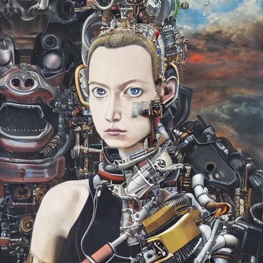 Prompt: 8 k uhd, detailed portrait, high dynamic range, by katsuhiro otomo : ( background = varnished oil paint on black background with pastel paint splashes in background ) + ( subject = queen baroque expressionist cyborg machine goddess + subject detail = very detailed ) painted on a car