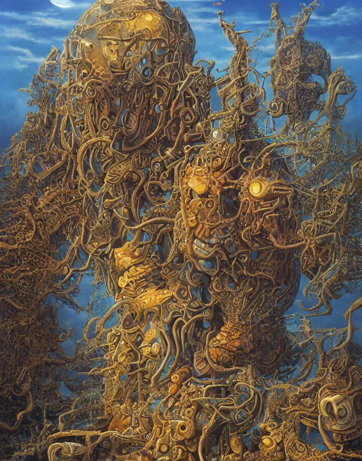 Prompt: a detailed elaborate surrealist fantasy airbrush painting by Michael Whelan