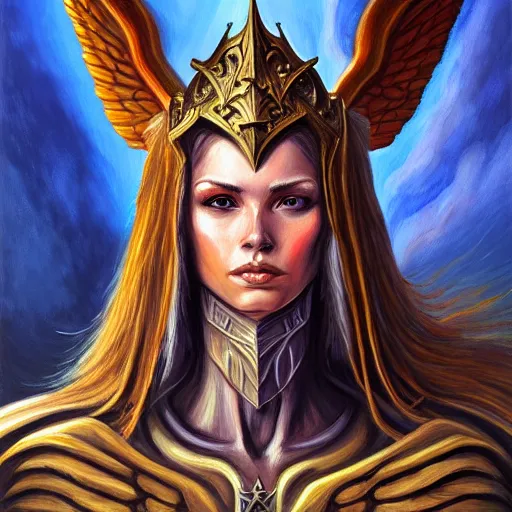 Image similar to portrait painting of a fallen angel paladin, sharp focus, high symmetry, award - winning, trending on artstation, masterpiece, highly detailed, intricate. art by terese nielsen