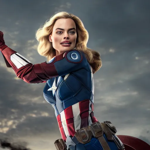 Prompt: Margot robbie as captain america, highly detailed, 4k HD, hyperdetailed