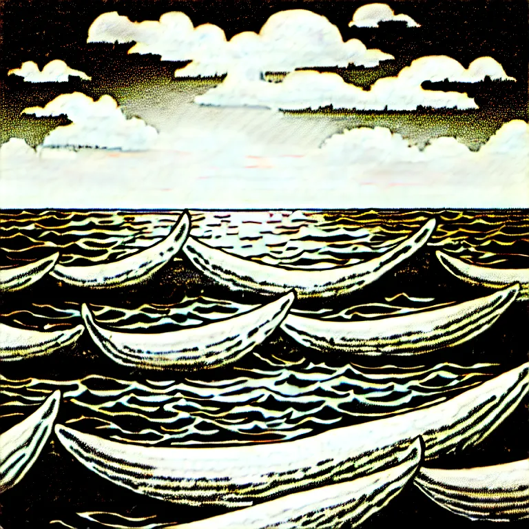 Image similar to corn floating in ocean, waves, vintage coutry style, monochromatic, detailed