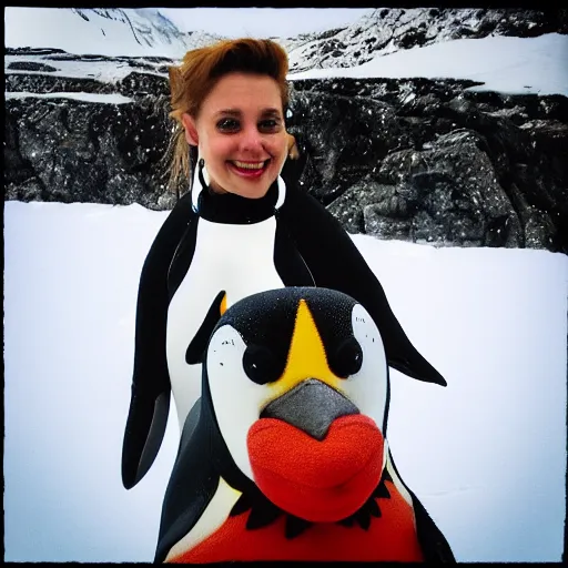 Image similar to selfie of me and my penguin best friend