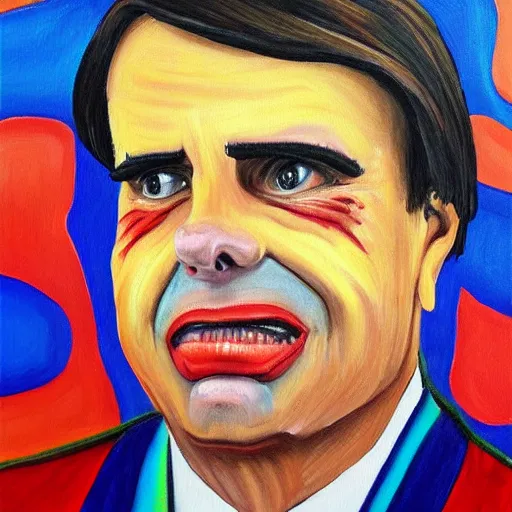 Image similar to oil canvas of jair bolsonaro as a sad clown