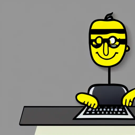 Image similar to anthropomorphic corn man typing on his laptop in a dark room