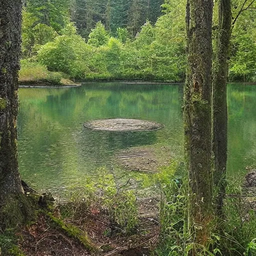 Image similar to a small hidden lake in the forest, beautiful art