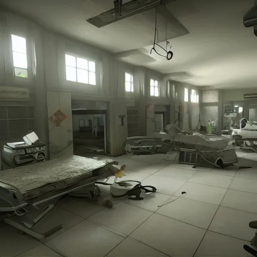 Image similar to destroyed hospital interior unreal engine detailed