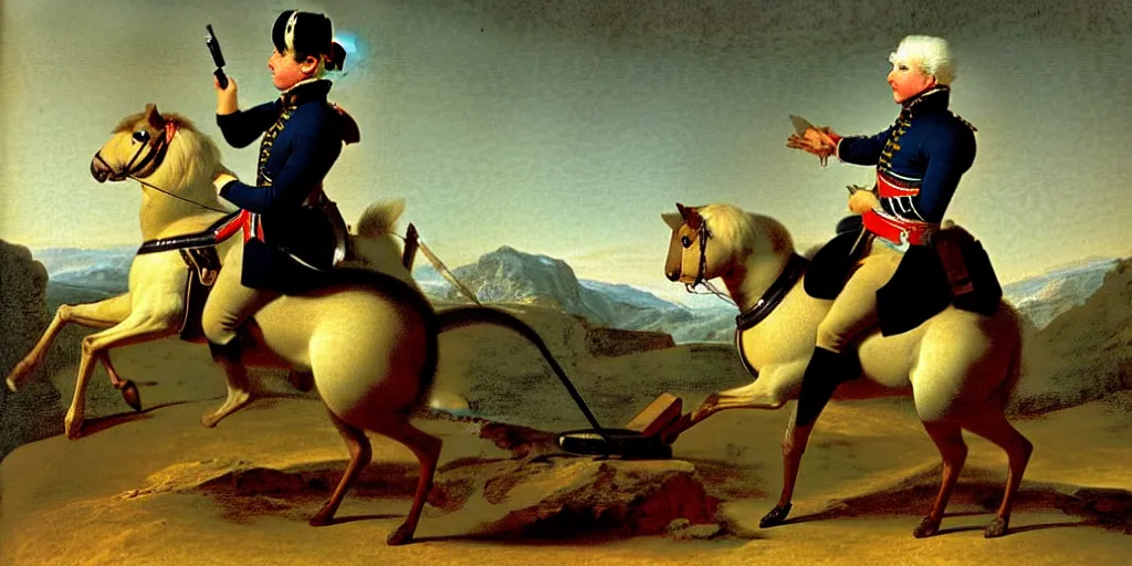 Image similar to a gerbil in military clothing riding a horse, by Jacques-Louis David