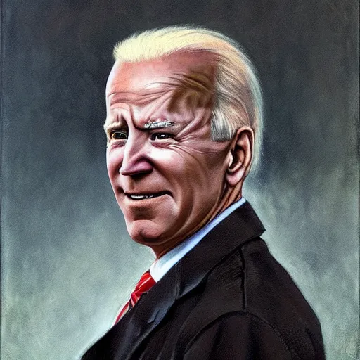 Prompt: terrifying, surreal portrait of joe biden by j. c. leyendecker, bosch, william blake, stephen gammell, jon mcnaughton, and beksinski