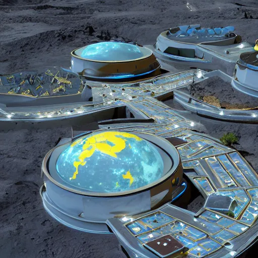 Prompt: photo of a solarpunk moon base