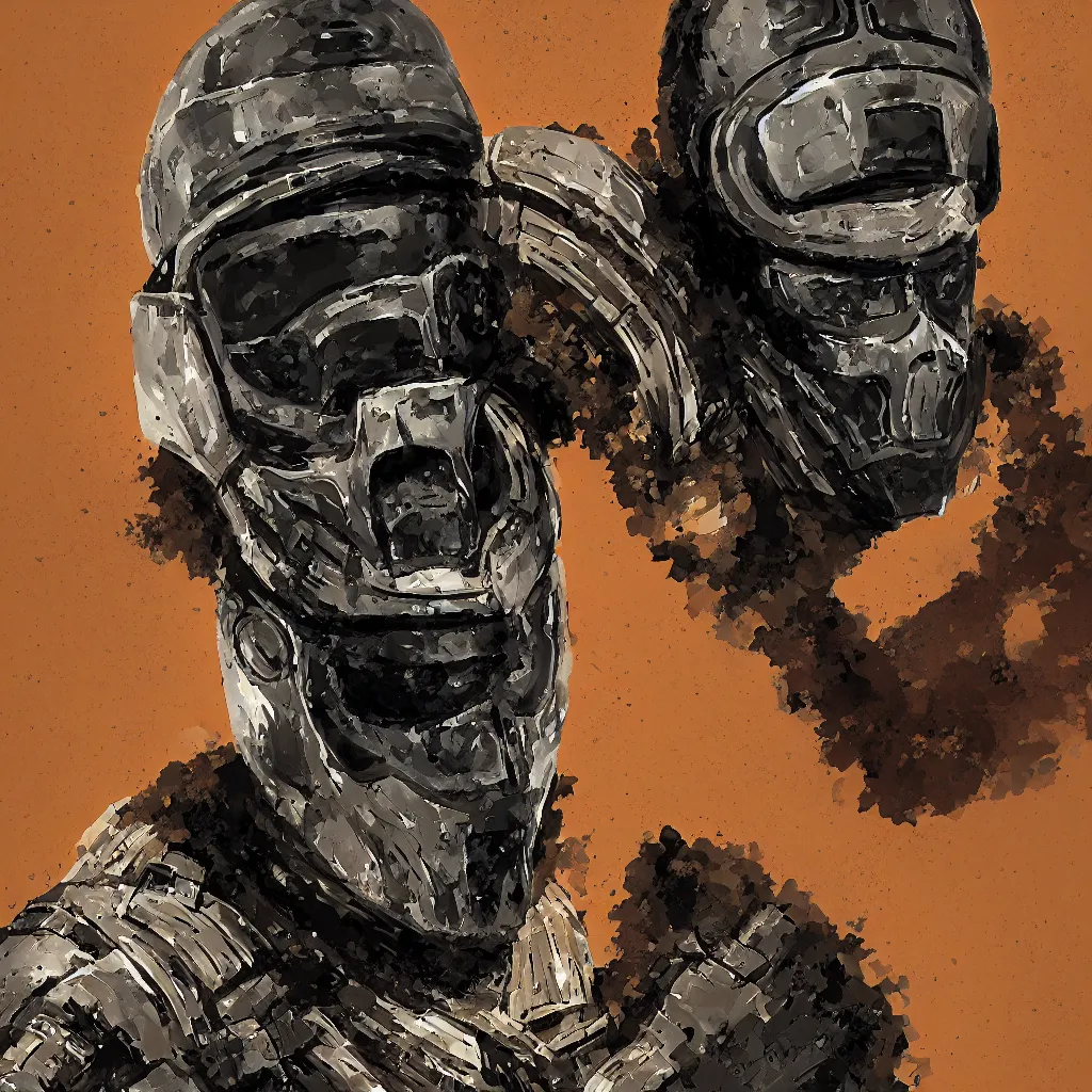 Image similar to portrait of mf doom in the style of ian mcque, digital painting