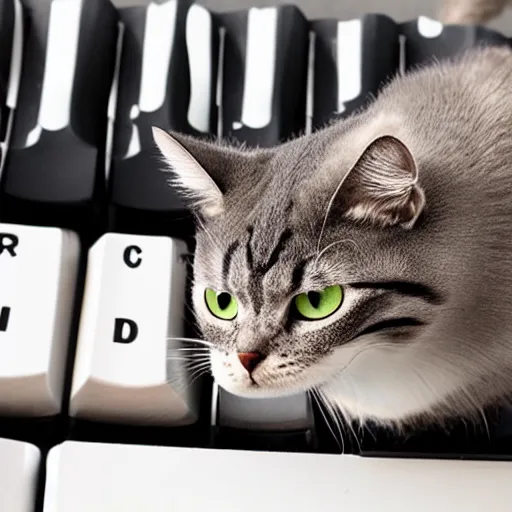 Image similar to angry cat typing on a mechanical keyboard.