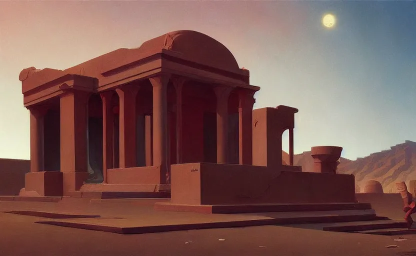 Prompt: Mysteriuos Persian Temple, very coherent, painted by Edward Hopper, Wayne Barlowe, painted by James Gilleard, airbrush, art by JamesJean