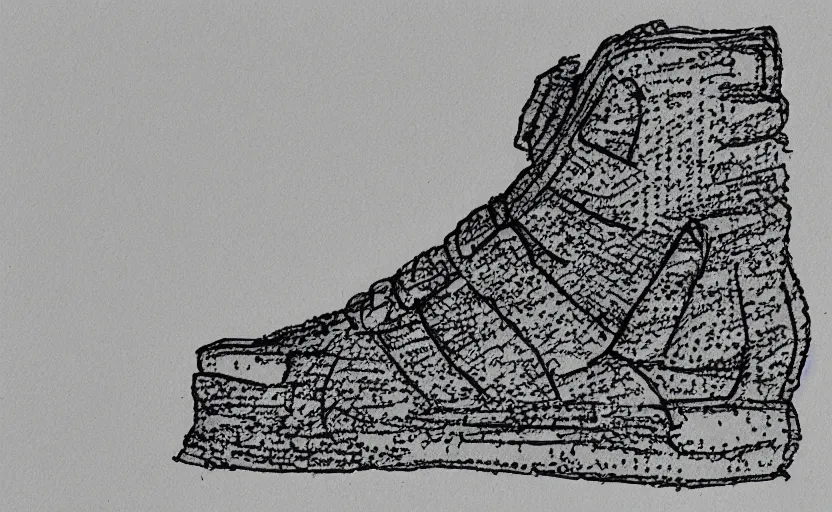 Image similar to sneaker made out of lego, ink drawing, jacques - louis david