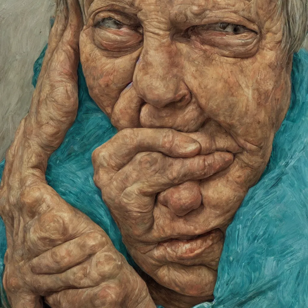 Image similar to high quality high detail painting by lucian freud, jenny savile, unsettling portrait, turquoise, hd