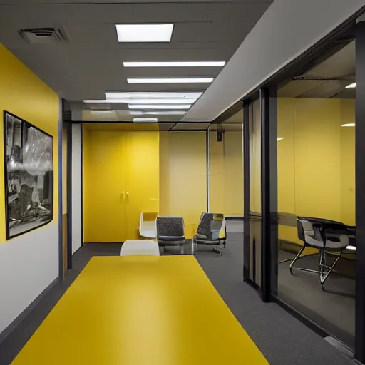 Prompt: yellow office interior liminal space