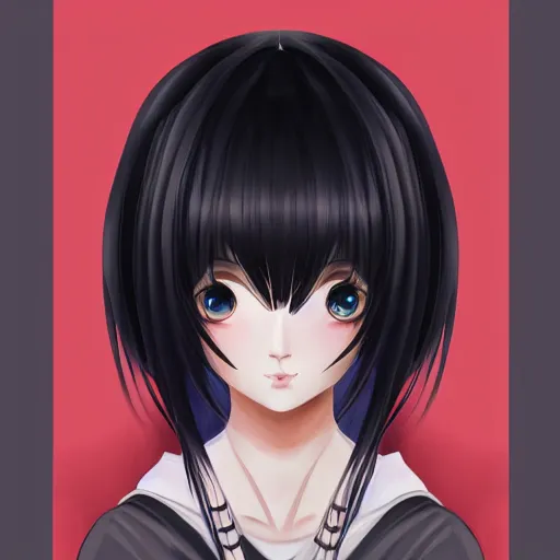 Image similar to portrait of beautiful symmetrical anime girl, black hair, attractive, casual, modern, highly detailed, digital painting, smooth, sharp focus, illustration, art by arco wada, 8 k,