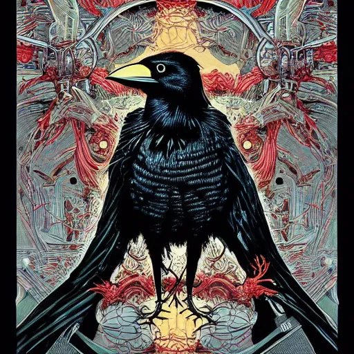 Image similar to portrait of crazy the crow, symmetrical, by yoichi hatakenaka, masamune shirow, josan gonzales and dan mumford, ayami kojima, takato yamamoto, barclay shaw, karol bak, yukito kishiro