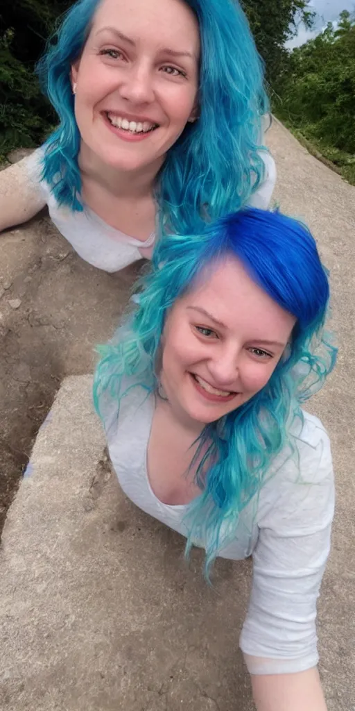 Image similar to emma wattson with blue hair smiling