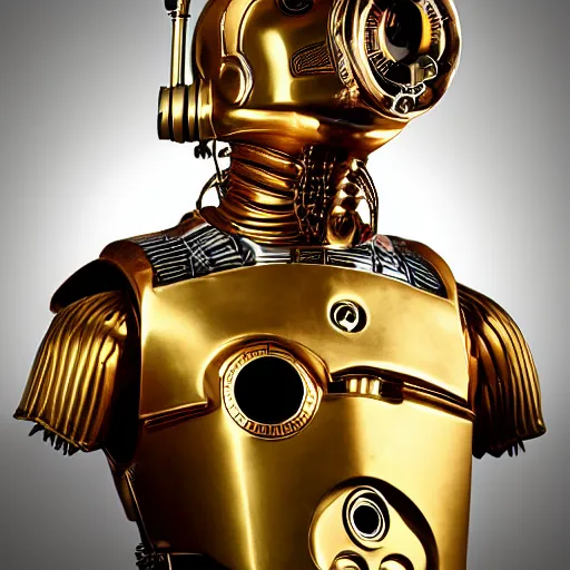 Image similar to steampunk version of c 3 po, promotional photo, studio lighting